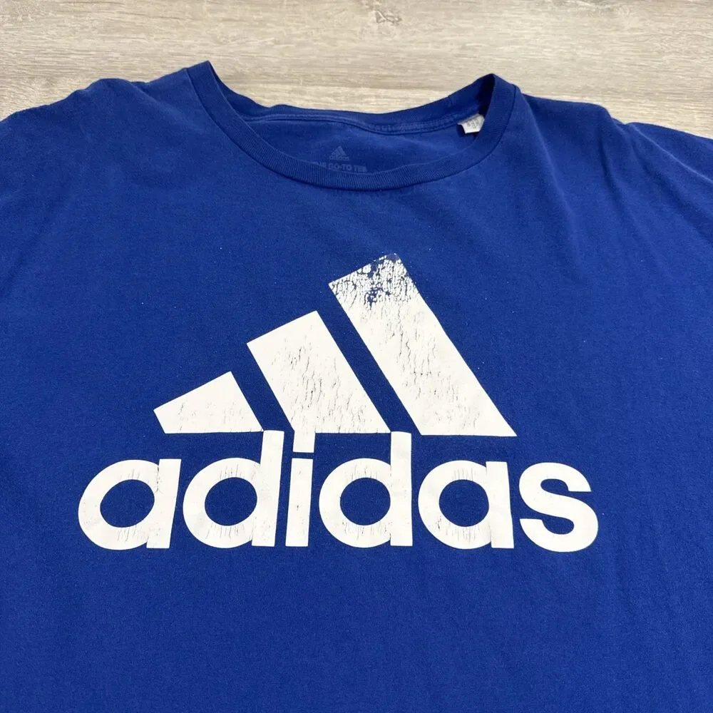Adidas Shirt Men’s Blue 2XL The Go-To Tee Big Logo Cotton Athletic Crew Neck
